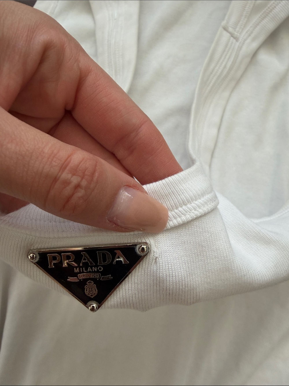 Prada White Ribbed Cotton Tank with Triangular Logo - Picture 3 of 4